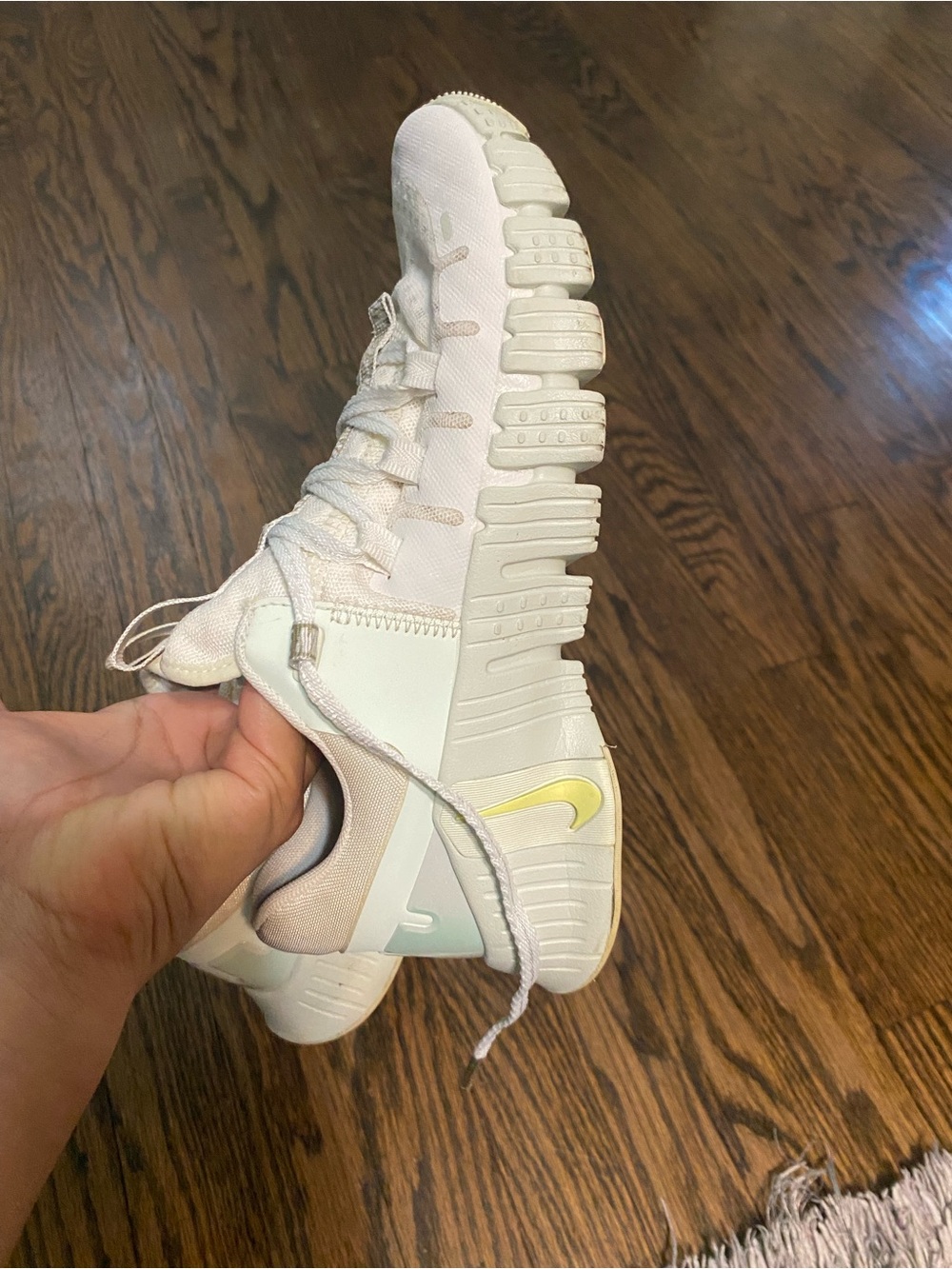 Nike Women’s White Cream Sneakers with Subtle Yellow Swoosh